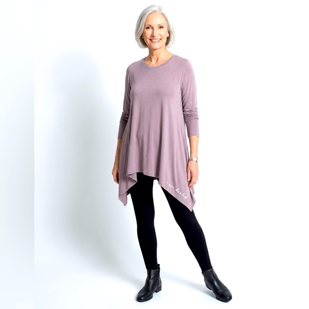Womens Illuminative “I Am Healed . . . “Tunic Top Long Sleeve Dusty Purple Sz XL